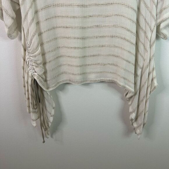 IC By Connie K Beige Striped Linen Blend Asymmetrical Blouse Womens Size M Artsy - Picture 3 of 12